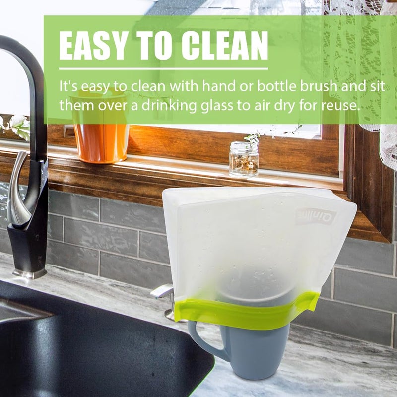 Qinline Reusable Food Storage Bags - 10 Pack Dishwasher Safe Freezer Bags, BPA Free Silicone, Leakproof for Marinate Salad Fruit Travel - 5 Sandwich 5 Snack - Image 3